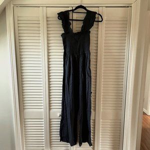 Navy Blue Eyelet Wide Leg Jumpsuit Size Large from Lulus